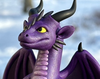 Purple Polymer Clay Handmade Dragon Sculpture