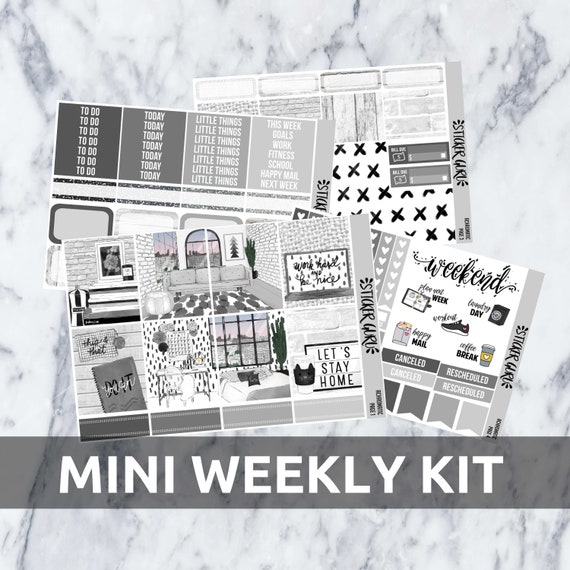 Achromatic // black and white grayscale b&w monochrome // Mini Weekly Sticker Kit // for Erin Condren MAMBI Happy Planner Stickers