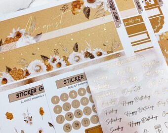 FOILED August Monthly Kit 2023 • 7x9 A5 Wide Planner • Gold Foil