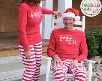 Christmas Pajamas Couple PJs Mr and Mrs Adult Christmas Pajamas Mr Clause PJs Mrs Claus Matching Couples PJs Holiday Pajamas Popular PJs