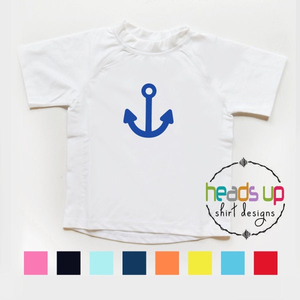 Toddler Boy/Girl Anchor Swim Suit Shirt - Anchor Rashguard Toddler - Baby Anchor Sun Protection Rashguard Shirt - Blue Rash Guard Baby Boy