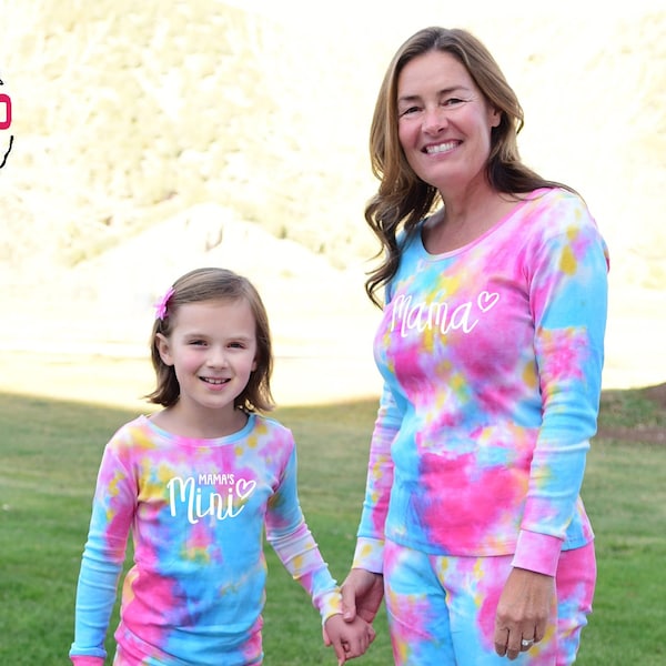 Mama and Mini Matching Pajamas Mommy and Me Tie Dye Pajamas Christmas Mom of Girls Coordinating Outfits Toddler and Mom PJs Mommy and Baby