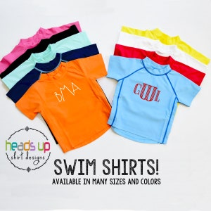 Monogram Swim Shirt Boy Baby Girl Toddler Monogram Rashguard Kids Personalized Swim Suit Shirt Sun Protection Tee Trendy Birthday Gift Vaca image 1