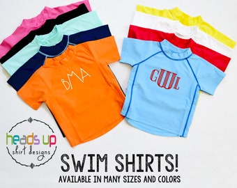 Monogram Swim Shirt Boy Baby Girl Toddler Monogram Rashguard Kids Personalized Swim Suit Shirt Sun Protection Tee Trendy Birthday Gift Vaca