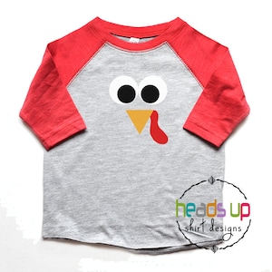 Toddler Raglan Turkey Face Shirt Boy Baby Girl Turkey Bodysuit Thanksgiving Turkey tshirt Kids Thanksgiving Tees Popular Turkey Gobble