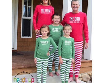 Family Pajamas Matching Siblings Rules PJs Funny Kids Oldest Child Middle Rules Youngest Pajamas Sibling Rivalry Matching Mom Dad Kids PJs