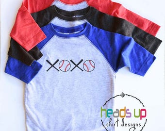 Valentine's Day Baseball Love Shirt Boy Toddler Girl Raglan XOXO Baseball Kids tshirt Baby Bodysuit Baseball Fan Bodysuit Sports Birthday