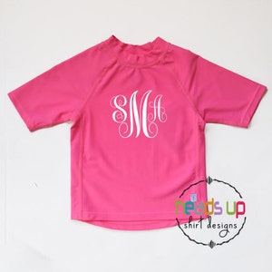 Monogram Swim Shirt Boy Baby Girl Toddler Monogram Rashguard Kids Personalized Swim Suit Shirt Sun Protection Tee Trendy Birthday Gift Vaca image 3