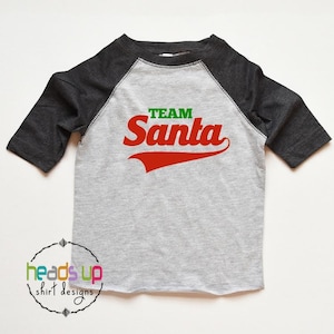 Camisa de Navidad Niños - Equipo Santa Navidad Raglan camiseta niño/chica - Santa Bodysuit Baby Boy/Girl - Equipo Santa Raglan camiseta de moda