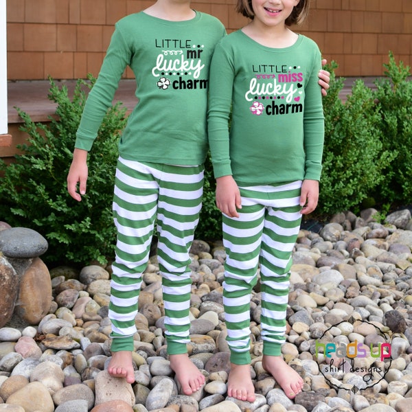 Kids St Patrick's Day Pajamas Lucky Charm Boy Toddler Girl St Pattys Day Baby Holiday Sleepwear Matching Sibling PJs Twins Mr. Little Miss