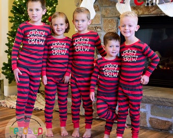 Crazy Christmas Crew Pajamas, Siblings Matching Family PJs, Trendy Kids Xmas Toddler Pajamas Christmas Popular Child Fun Gift Funny Trendy