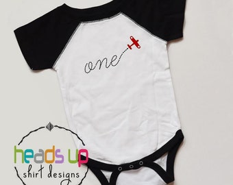 One Birthday Bodysuit Airplane Baby Boy/Girl - First Birthday Raglan tshirt - Toddler 1st Bday Tee Airplane Boy/Girl - 1 Plane Trendy