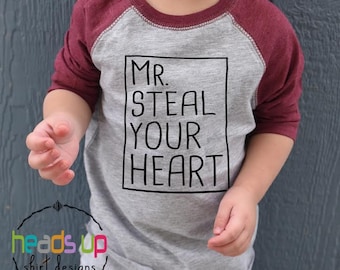 Småbarn Pojke Baby Alla hjärtans dag T-shirt Rolig Barn Raglan Herr Stjäl Ditt Hjärta Alla hjärtans dag T-shirt Trendig Alla hjärtans dag T-shirt Barn Populär Söt