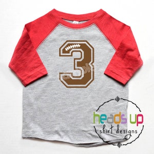 3rd Birthday Football Shirt Boy or Girl - Toddler Three Football Number Raglan Tee Kids - Sports Football t shirt Bday - Trendy Party 3 Gift