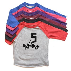5 Birthday Shirt Raglan Toddler Boy/Girl - Five Rockstar Birthday Shirt - Rocks Raglan Tee Trendy - Boy/Girl 5th Bday tshirt - Fifth Hipster