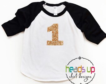 1 verjaardag Shirt Glitter - eerste verjaardag Raglan t-shirt meisje - Baby meisje een verjaardag t-shirt Glitter - 1e Bday Trendy - Gift - nummer Tee