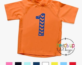 1e verjaardag Baby Rashguard Chevron Nummer - Jongen Meisje 1 Peuter Een Zwemshirt Eerste Bday Rash Guard tshirt Kids Populaire Sun Tee Pool Party