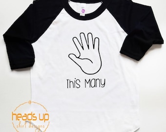 I Am This Many Finger Shirt 5 - Five Birthday Raglan Shirt Toddler Boy/Girl - Fifth Bday tshirt Raglan - Boy/Girl 5th Bday Tee - Trendy Tee