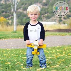 Paper Airplane First Birthday Shirt Paper Airplane Baby Boy/Girl - One Birthday Raglan tshirt - Toddler 1st Bday Tee Boy/Girl - 1 Trendy