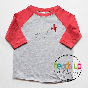 Valentine's Day Shirt Airplane Boy Toddler Girl Kids Valentine's Day Airplane Shirt Heart Raglan Tee Trendy Baby Boy Bodysuit Airplane VDay