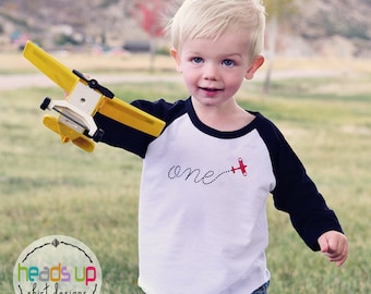 Erster Geburtstag Shirt Flugzeug Baby Boy/Mädchen - ein Geburtstag Raglan Tshirt - Kleinkind 1. Bday Tee Flugzeug junge/Mädchen - 1 Flugzeug Geburtstag trendy