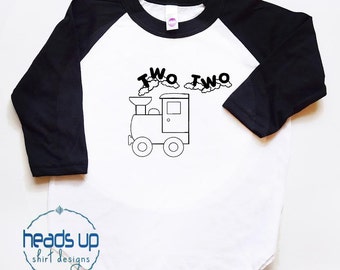 Two Two Train Raglan Toddler Shirt - Two Shirt Toddler Boy/Girl Raglan - Train Bday tshirt - 2nd Birthday Shirt Boy - Trendy Second Bday