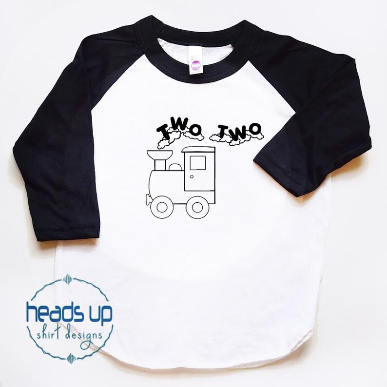 Two Two Train Raglan Toddler Shirt Two Shirt Toddler Boy/Girl Raglan Train Bday tshirt 2nd Birthday Shirt Boy Trendy Second Bday image 1