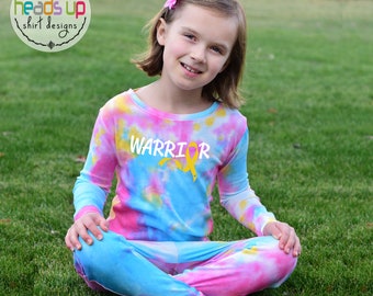 Kids Cancer Pajamas Warrior PJs Toddler Girl Childhood Cancer Awareness Gift Loungewear Cancer Fighter Kids Gift Cancer Patient Tie Dye Baby