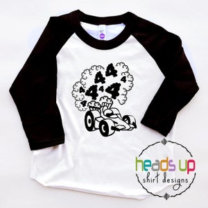 Toddler Boy/Girl Racecar 4th Birthday Shirt Raglan - Trendy Fourth Bday Tee Racecar - Four Racecar Shirt Boy/Girl - Hipster - 4 bday Gift