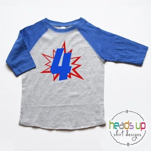 Superhero Toddler Shirt 4 - Fourth Birthday Superhero Shirt Raglan - 4th Bday Superhero Party Tee - Trendy Kids Super Hero tshirt - Gift