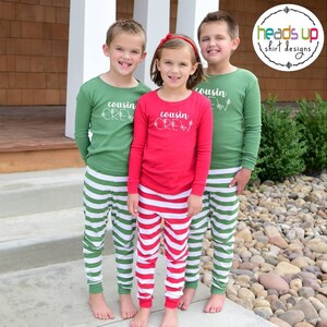 Pijamas de primo combinando unissex crianças natal primo tripulação pijamas criança natal bebê pjs popular reunião de família véspera de natal jammies na moda
