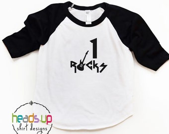 1st Birthday Raglan Shirt - 1 Rocks Birthday tshirt Boy/Girl - Rockstar Birthday One - Trendy Birthday Tee Boy/Girl - Toddler - Baby - Gift