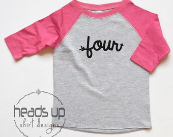 4 Birthday Shirt Raglan Toddler Girl/Boy - Four Bithday Raglan Boy/GIrl - 4th Bday tshirt - Fourth Birthday Tee - Trendy Four Shirt - Raglan