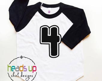 4 Birthday Shirt Raglan - Toddler Boy/Girl Four Birthday tshirt - Trendy 4th Bday Tee Raglan Boy/Girl - Kids Fourth Birthday Shirt - Photo