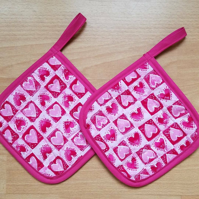 Pink Heart Valentine's day pot holders set of 2 image 1