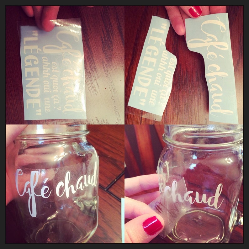 Decal Maudit qu'on est ben en camping for stick on your mug, mason jar image 2