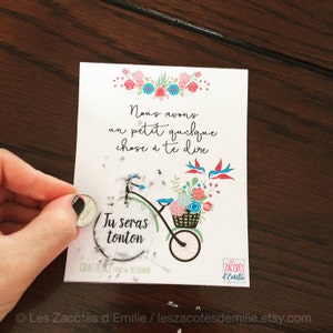 Carte à gratter pour annoncer à son frère qu'il sera ONCLE ou TONTON "nous avons un petit quelque chose à te dire"