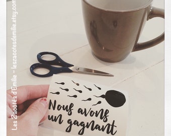 Decal "nous avons un gagnant" to announce a pregnancy