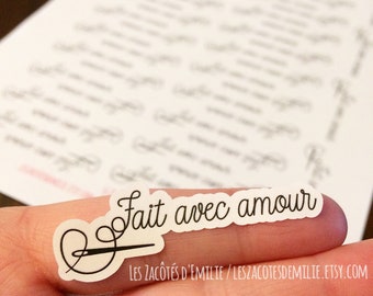 Stickers "Fait avec amour" with a needle and a thread