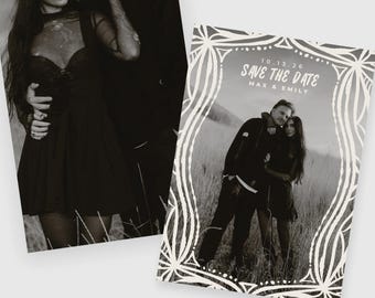 Foto Save the Date-sjabloon, CANVA-bewerkbare huwelijksaankondigingskaart, boho abstracte gotische romantiek CSD038