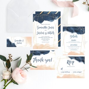 Wedding Invitation Set INSTANT DOWNLOAD Navy Blue Gold and - Etsy
