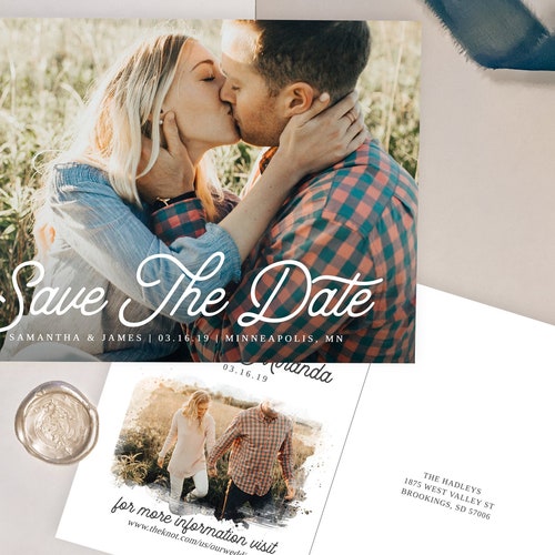 Save the Date Template With Photo Card Photoshop Template Etsy