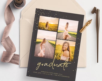 Graduation Invitation Template with Photo Card Photoshop Template Senior Graduation Announcement Template Grad Invite Photo Collage Graduate