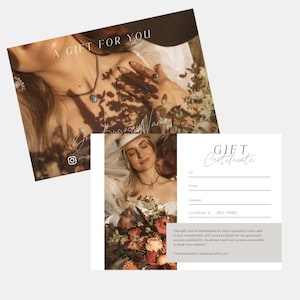 Olivia | Modèle de chèque-cadeau d'entreprise pour photographie CANVA Modèle modifiable de carte-cadeau pour photographe PG008