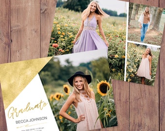 graduation invitation template with photo card photoshop etsy