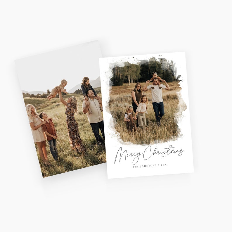 Canva kerstkaart met fotosjabloon Afdrukbare kerstkaart Foto kerstkaart Bewerkbare nieuwjaarskaart downloaden met afbeeldingen CXMAS052 afbeelding 1