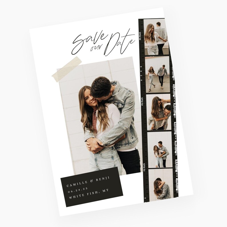 Canva save the date template with photo card template etsy