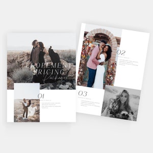 May include: A brochure with three images of couples getting married. The brochure is titled "Elopement Pricing Packages".
