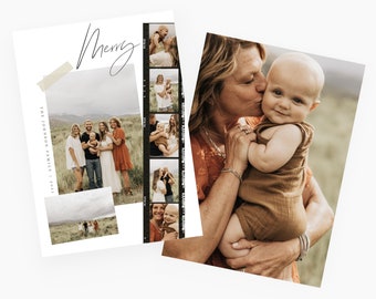 Scrapbook Style Holiday Card Canva Template | Film Strip Photo Collage Card with Tape Accents | Editable Christmas or New Year CXMAS022