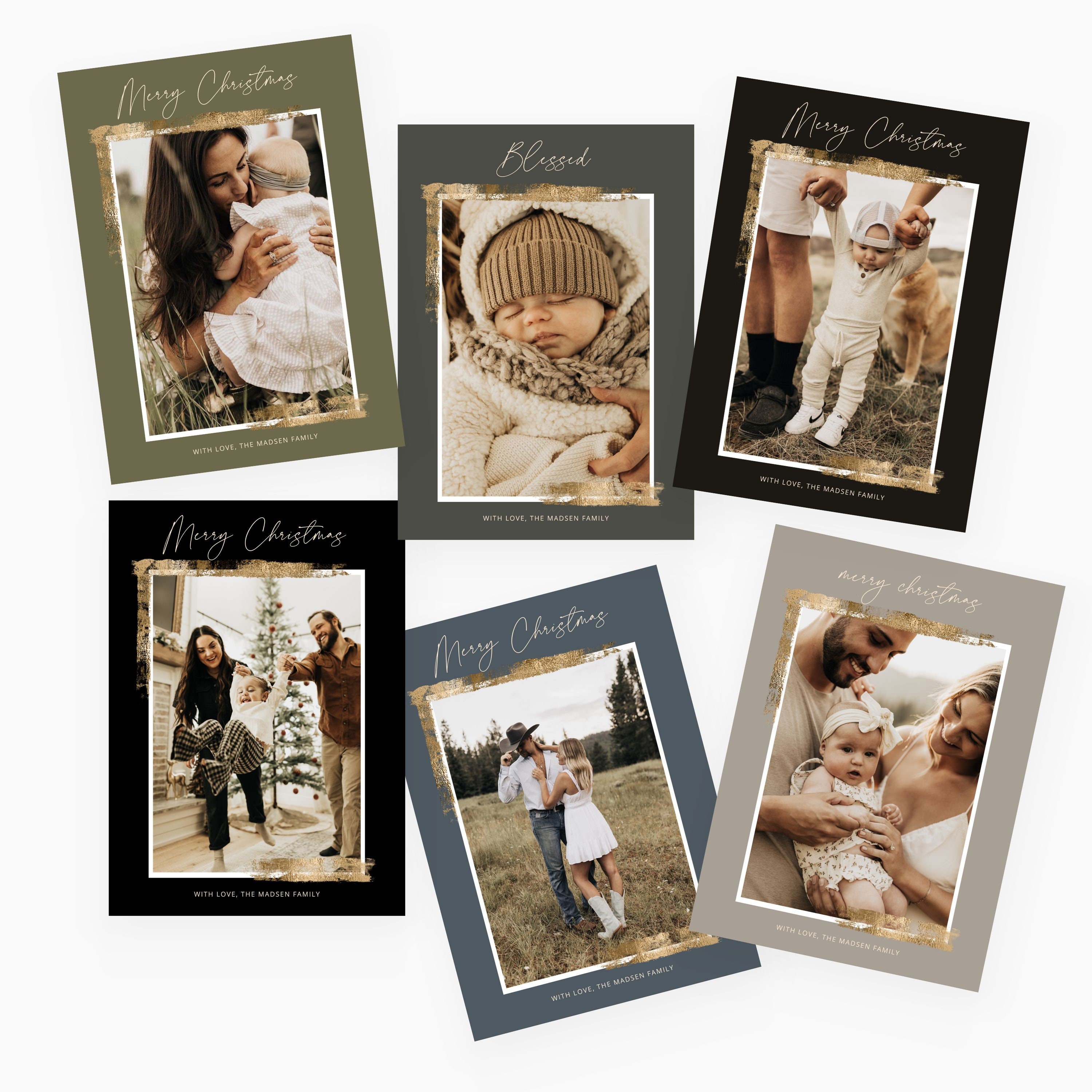 Faux Gold Foil Edge Christmas Card Template | Canva Holiday Card with Multiple Color Options & Photo Frame Design Digital Download CXMAS043